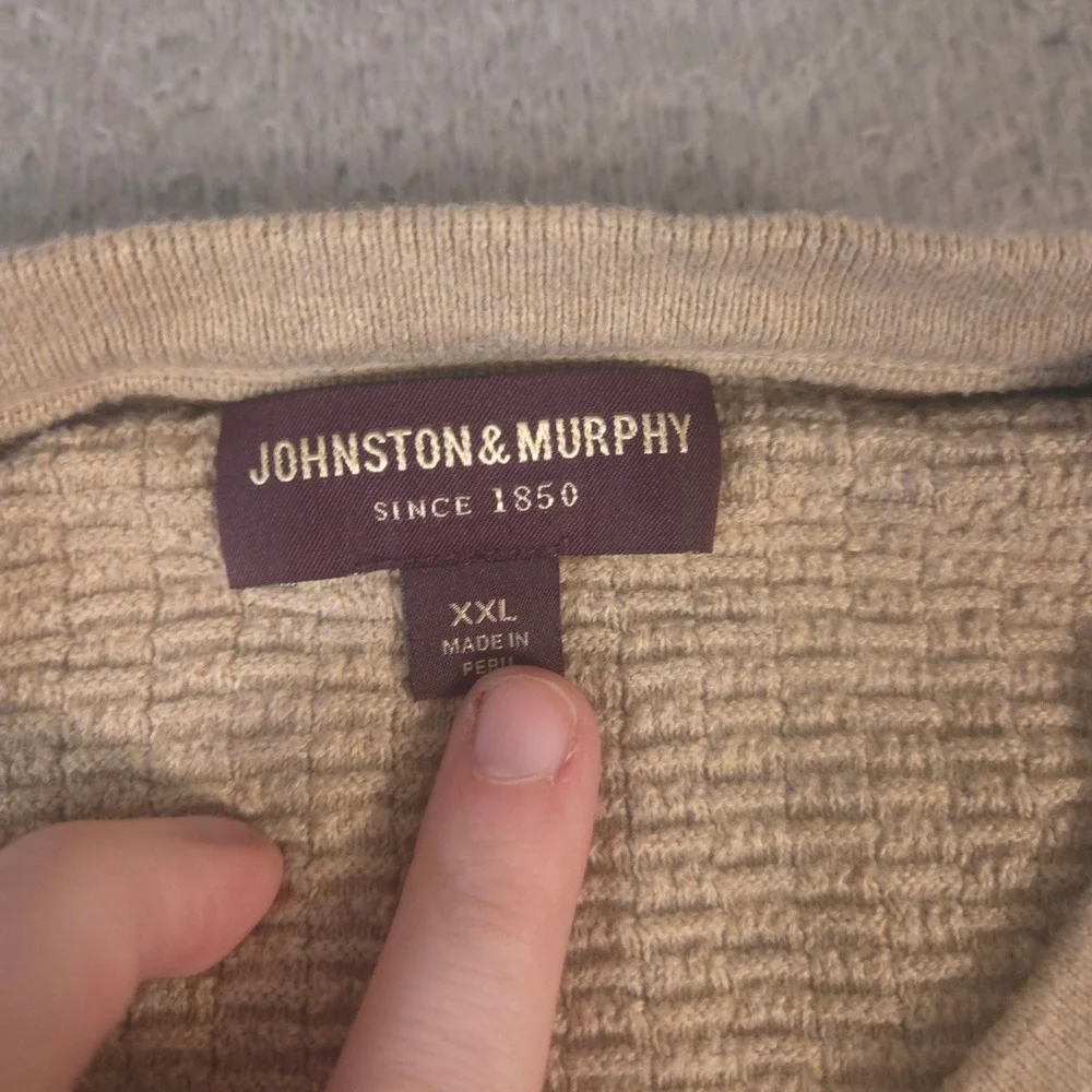Johnston & Murphy Sweater Mens XXL Beige 100% Pima Cotton V-Neck Pullover Knit
